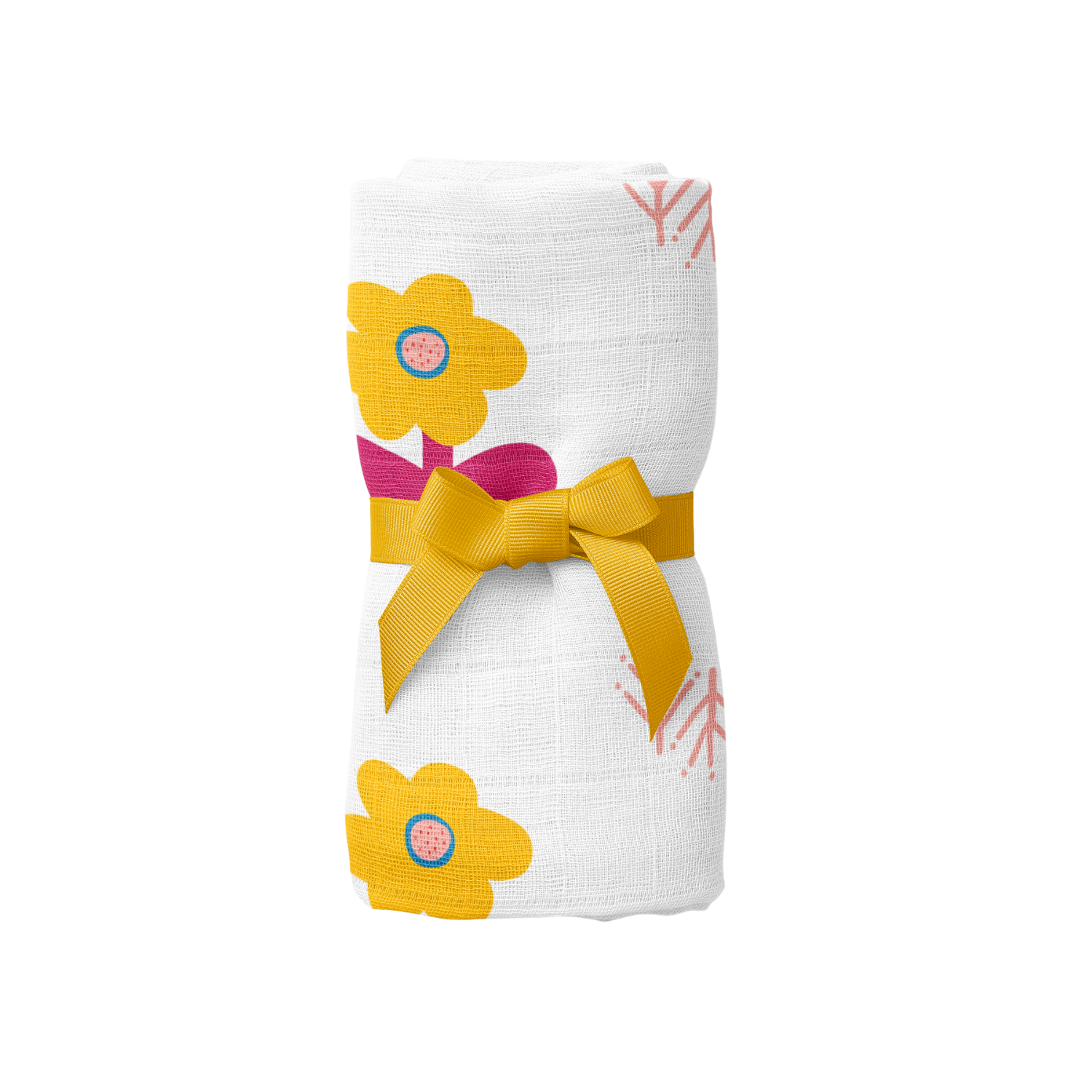 Big Flower Lemon Müslin Bebek Örtüsü - 70x70cm