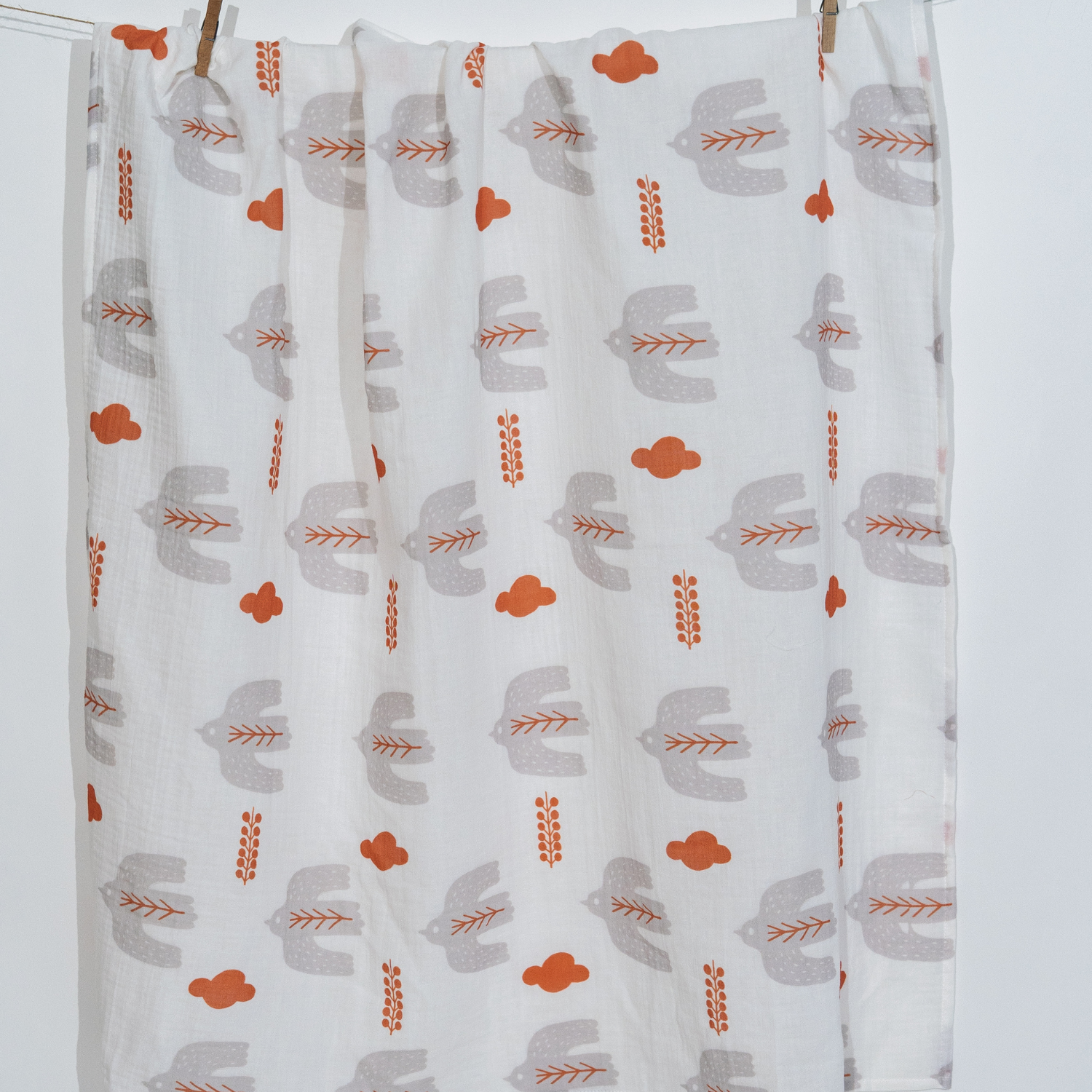 Bird of Life Gri , Müslin Bebek Örtüsü , 100x100 cm