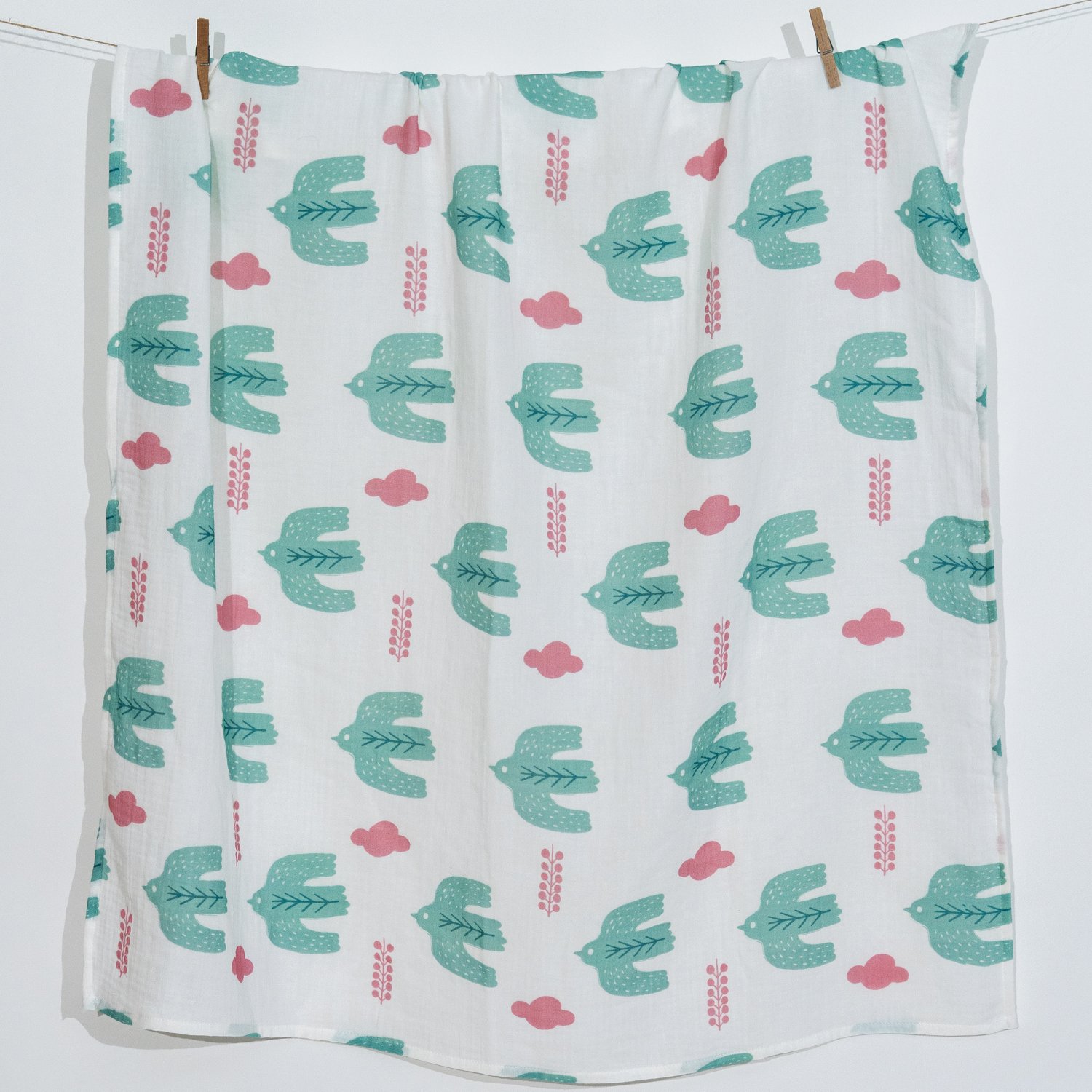 Bird of Life Mint , Müslin Bebek Örtüsü , 100x100 cm