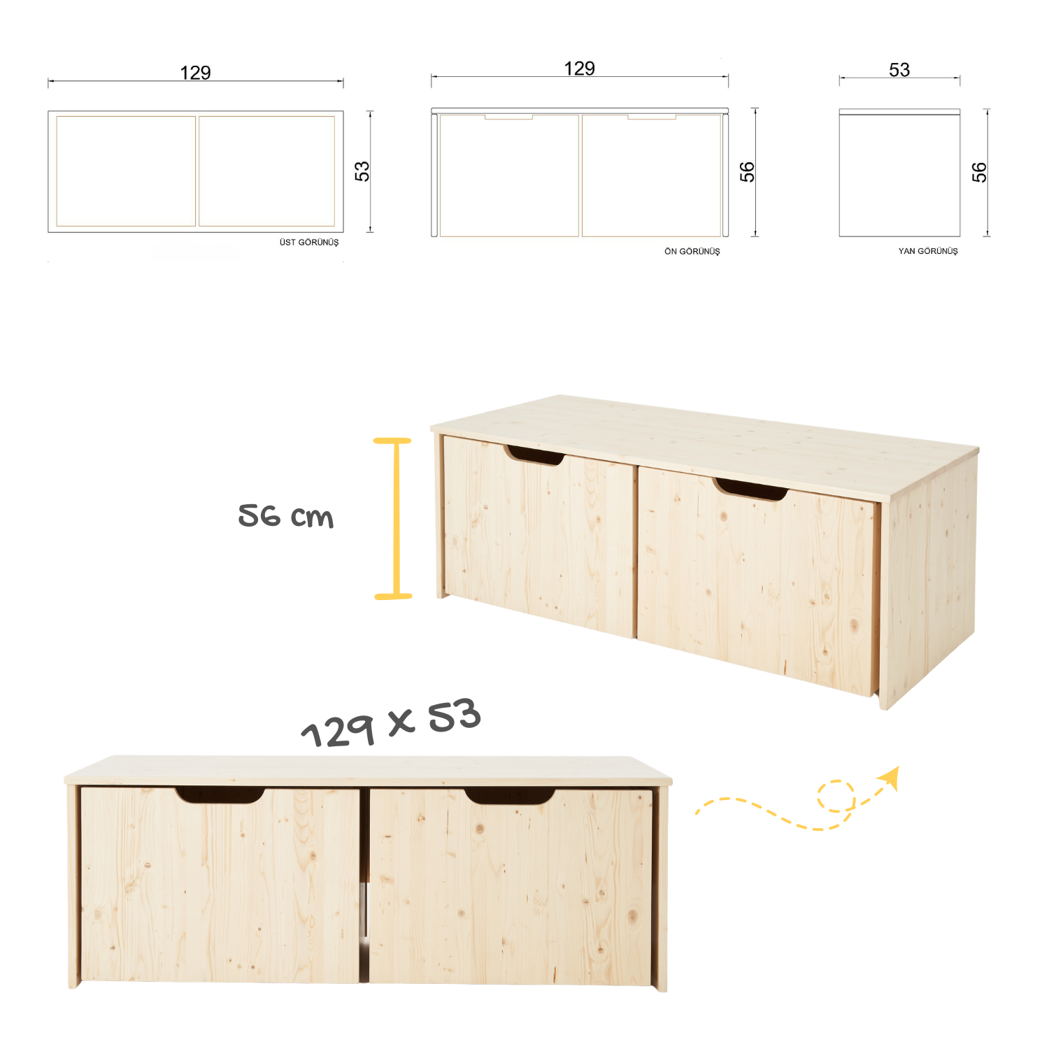 Tekerlekli İkili Oyuncak Depolama Ünitesi - Büyük Boy