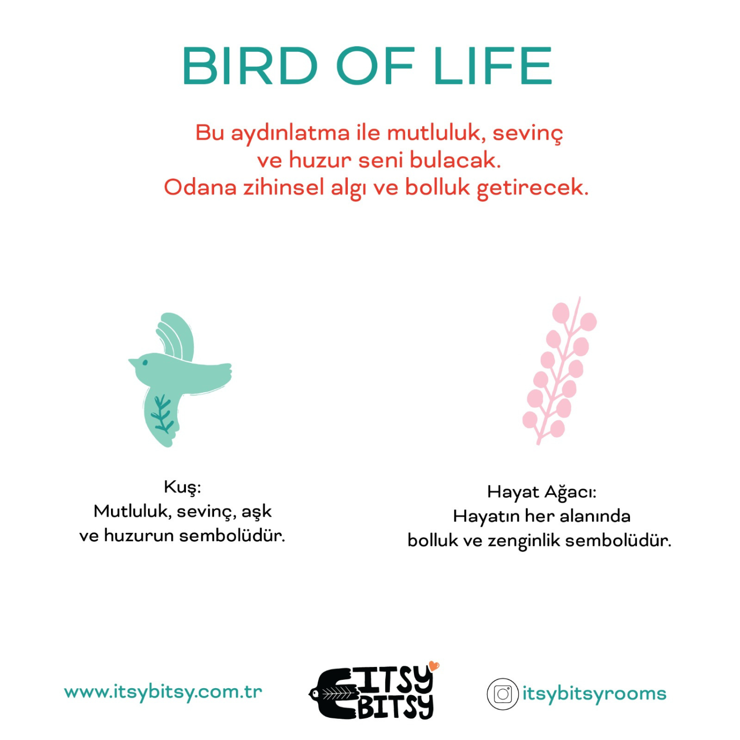 Bird of Life Başucu Aydınlatma Başlığı , Mint Yeşili, 16x20cm