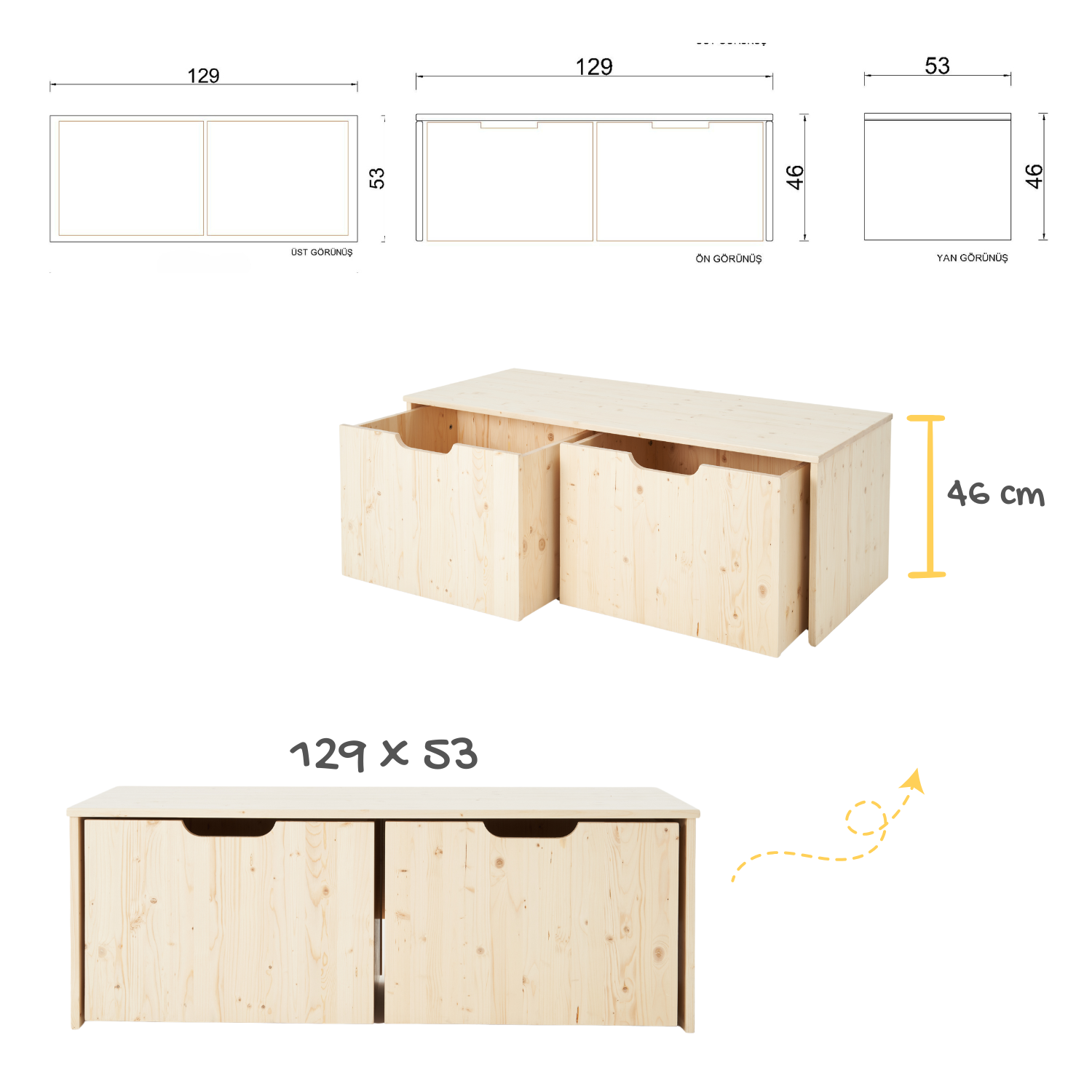 Tekerlekli İkili Oyuncak Depolama Ünitesi - Küçük Boy