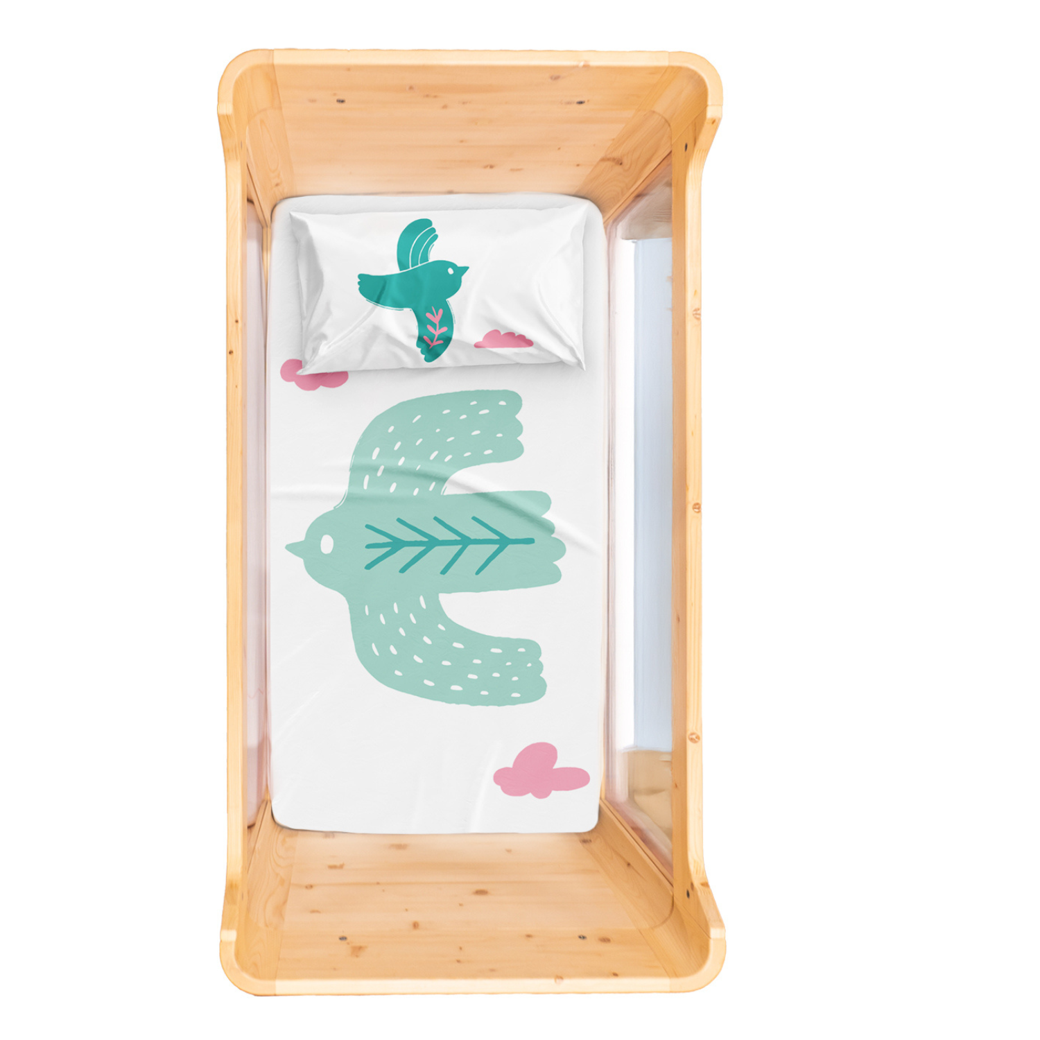 Bird of Life Bebek Çarşaf Seti, Mint Yeşili, 80x140cm