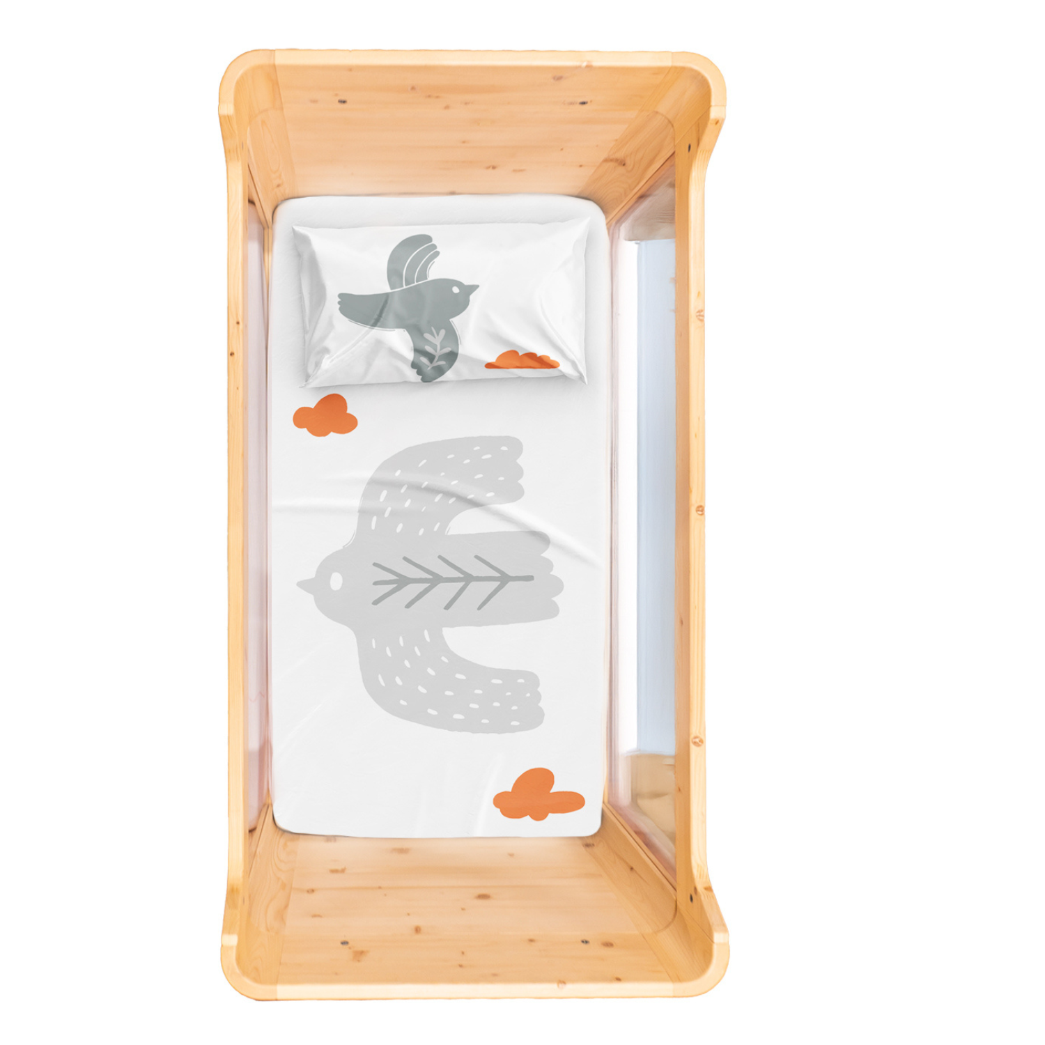 Bird of Life Bebek Çarşaf Seti, Gri, 80x140cm