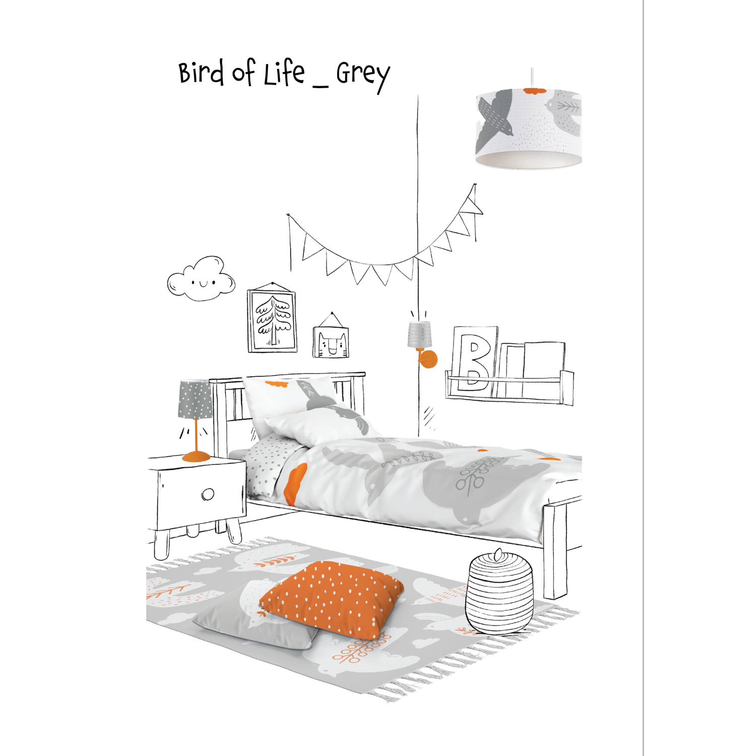 Bird of Life Çocuk Halısı, Gri, 120x160cm