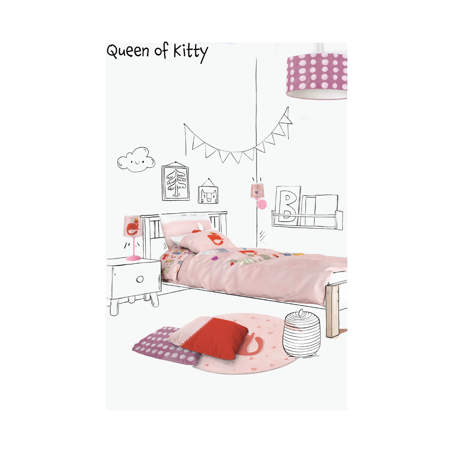 Kitty of Queens Pembe Yıkanabilir Yuvarlak Çocuk Halısı - 120cm