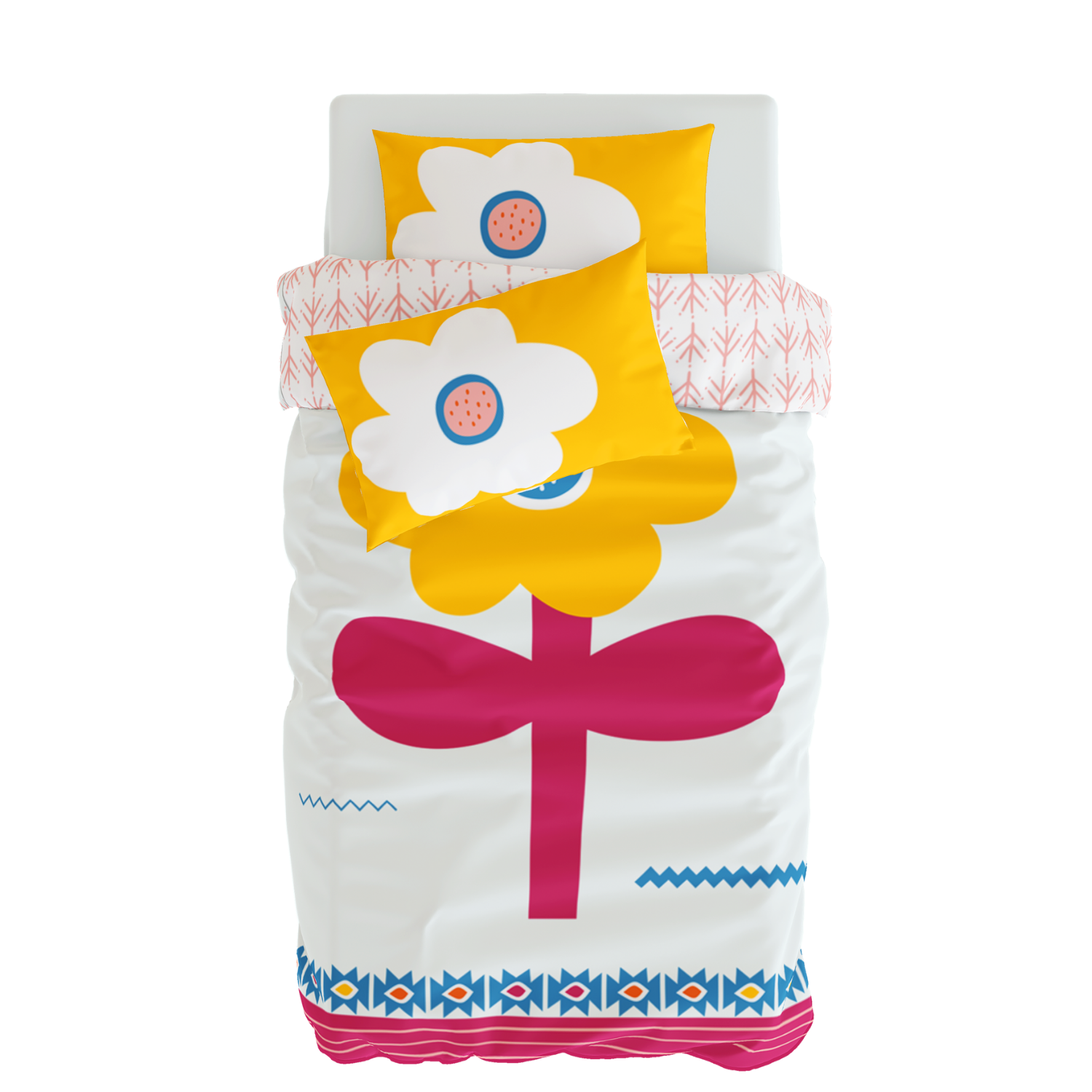 Big Flower Çift Taraflı Pamuk Saten Sarı Çocuk Nevresim Seti 140x200cm