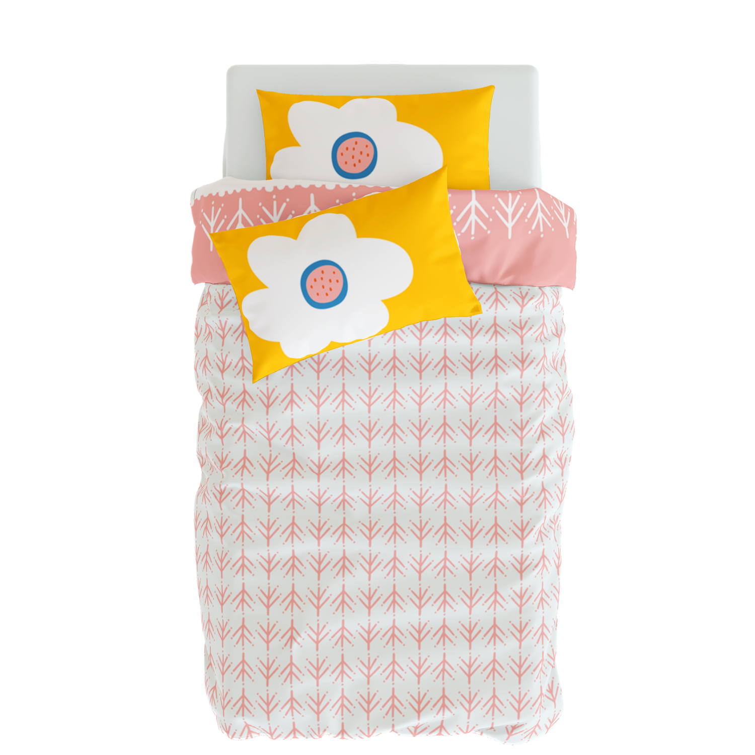 Big Flower Çift Taraflı Pamuk Saten Sarı Çocuk Nevresim Seti 140x200cm