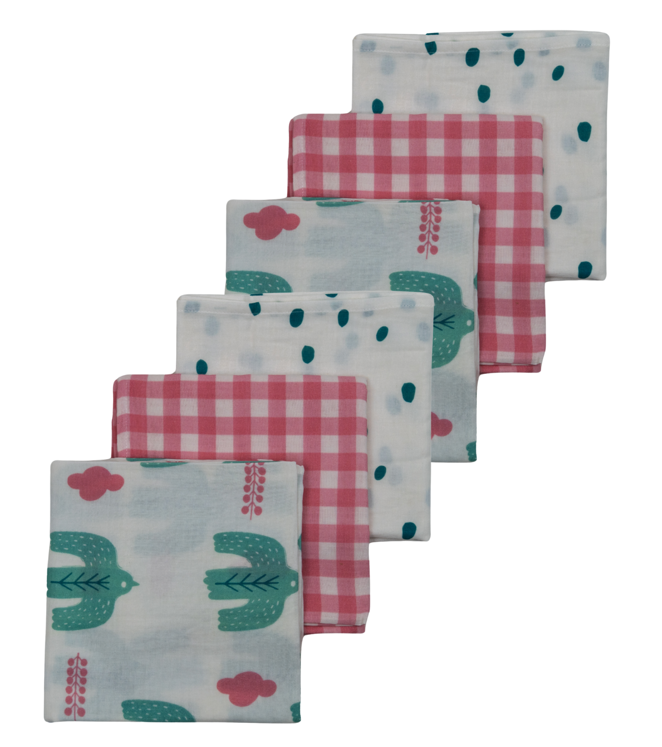 Bird Of Life Mint , Müslin Ağız Mendili , 40x40 cm 6'lı Set