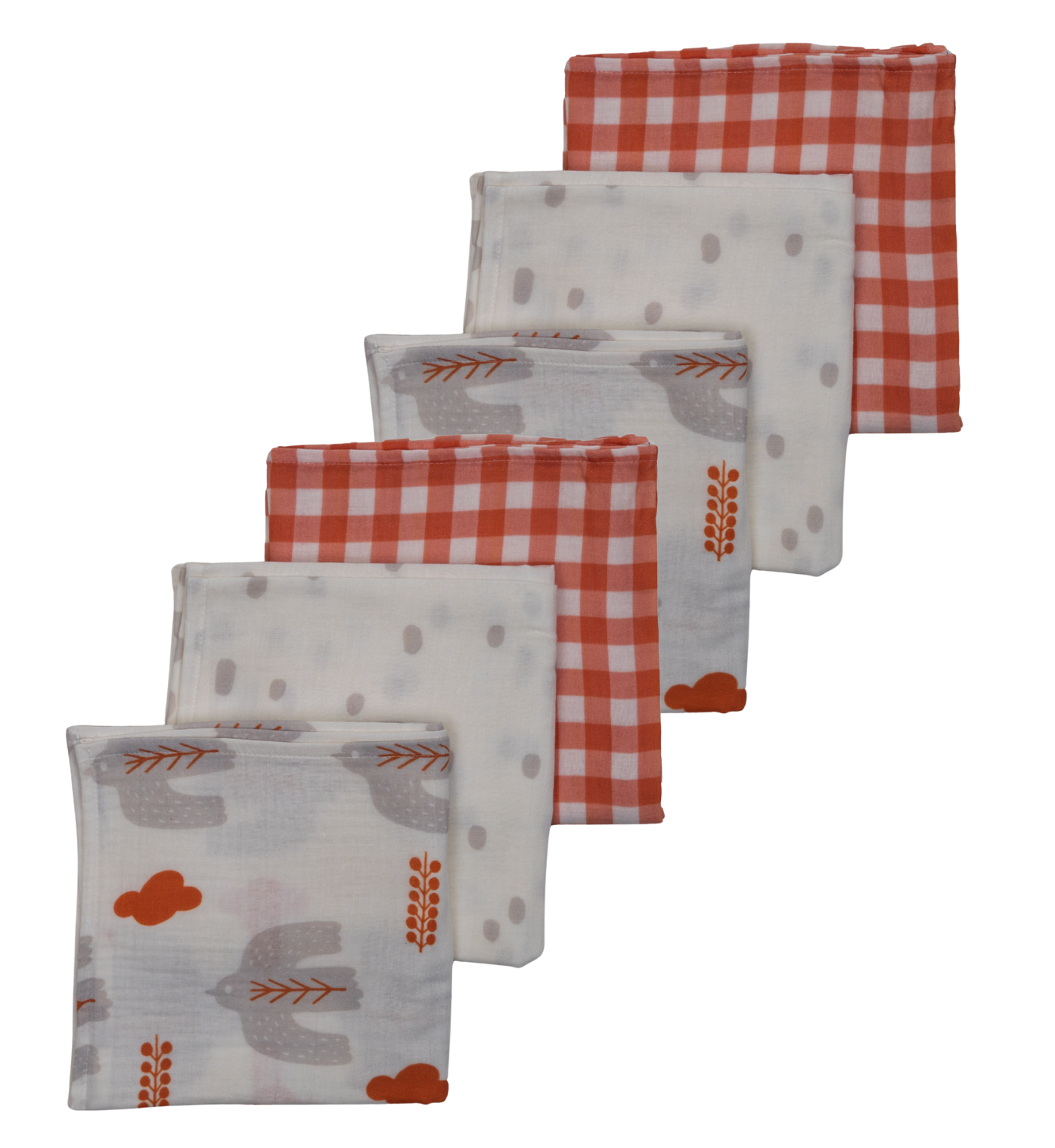 Bird Of Life Gri , Müslin Ağız Mendili , 40x40 cm 6'lı Set