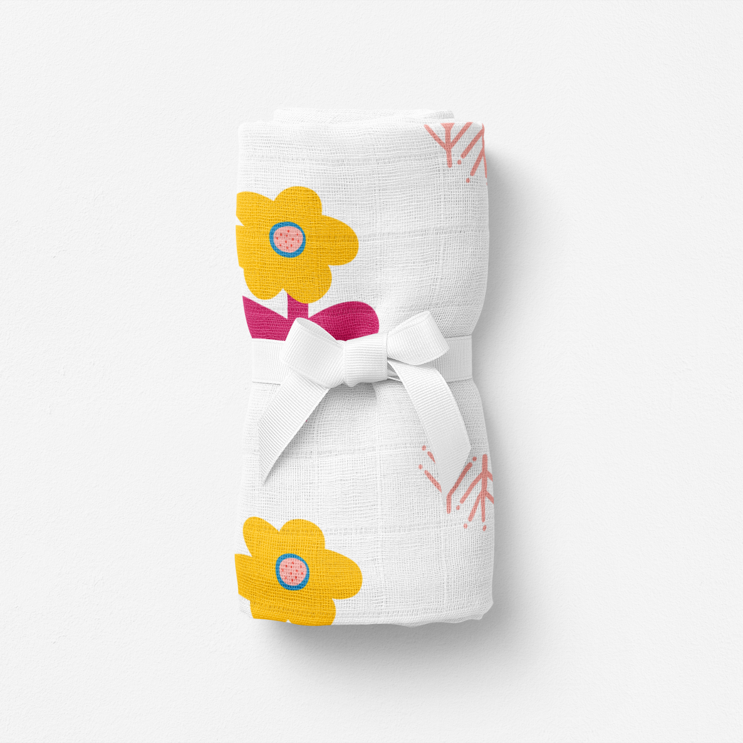 Big Flower Lemon, Müslin Bebek Örtüsü , 70x70 cm