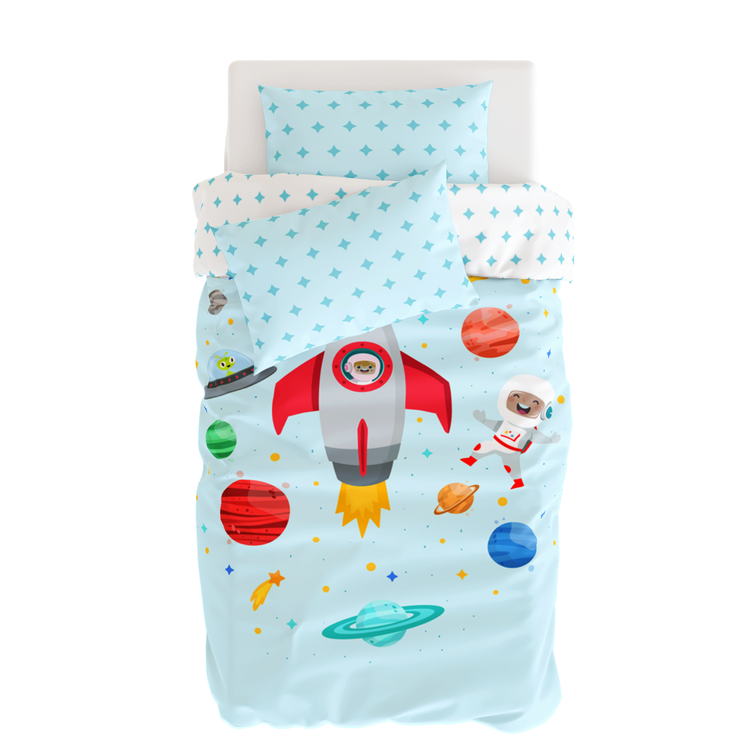 Spacey Çift Taraflı Pamuk Saten Çok Renkli Çocuk Nevresim Seti 140x200cm