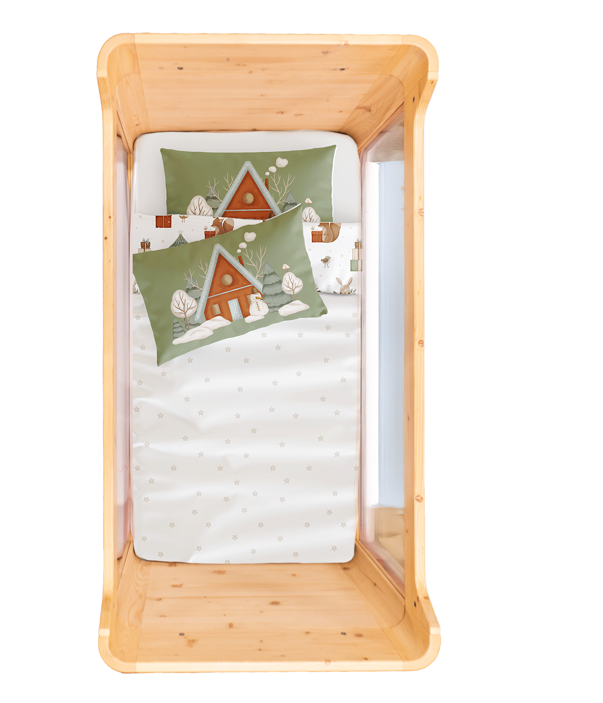 Snowy Yeni Yıl Çift Taraflı Pamuk Saten Çok Renkli Bebek Nevresim Seti 100x150cm