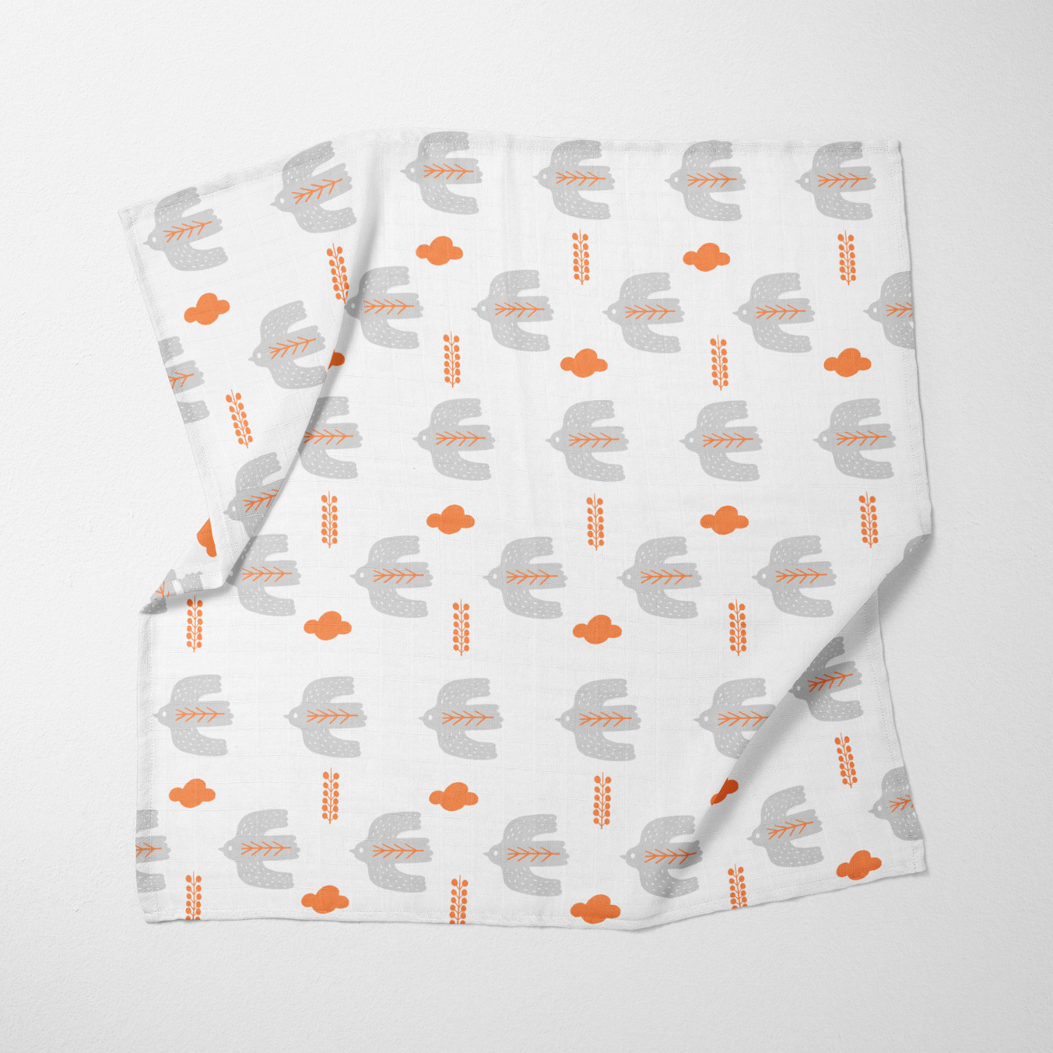 Bird of Life Gri , Müslin Bebek Örtüsü , 100x100 cm