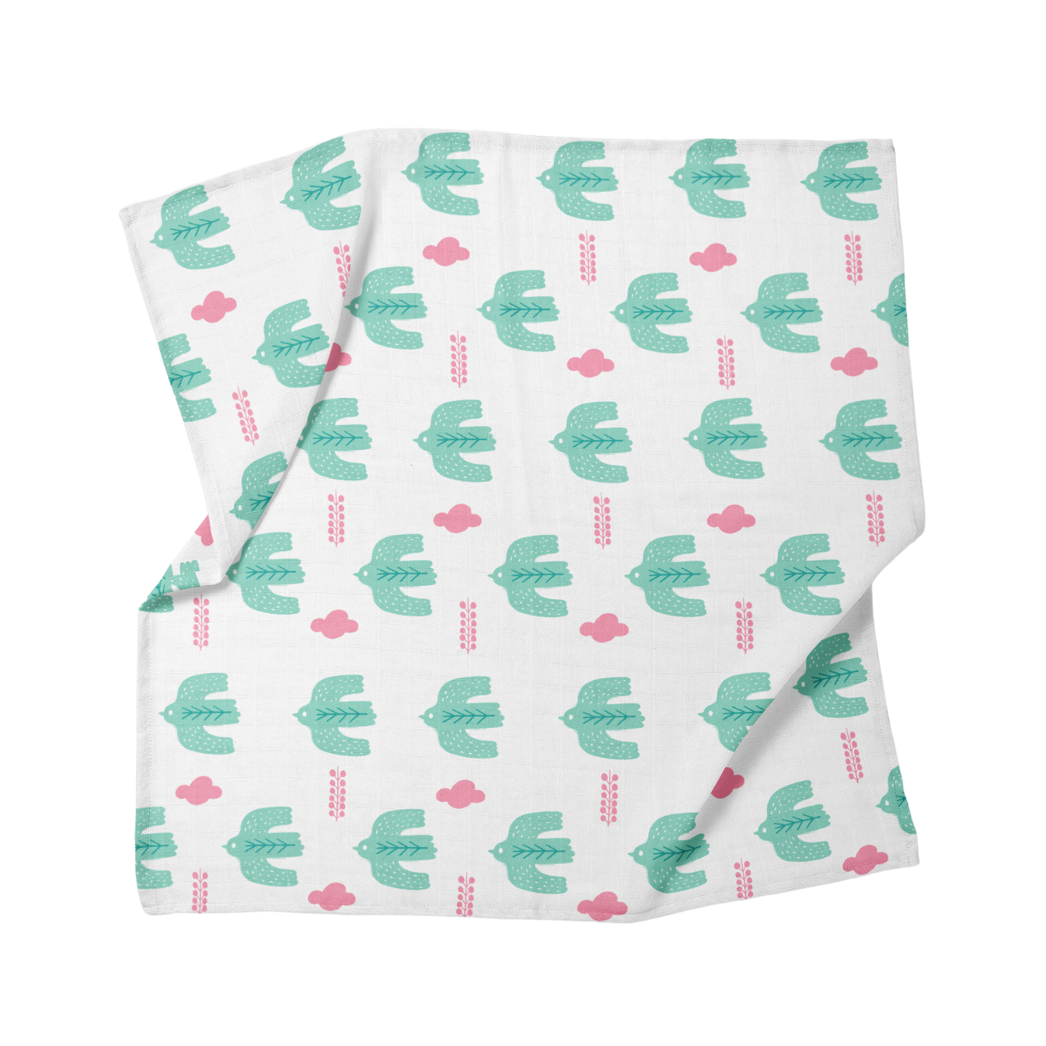 Bird of Life Mint , Müslin Bebek Örtüsü , 100x100 cm