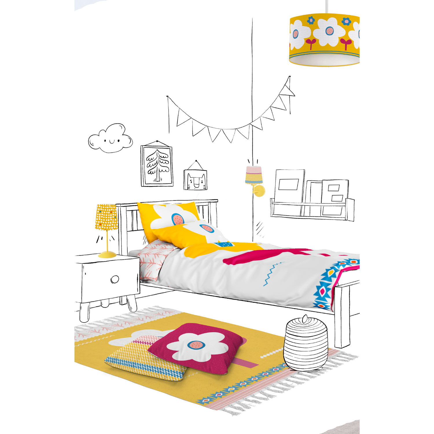 Big Flower Çocuk Halısı, Sarı, 120x160cm