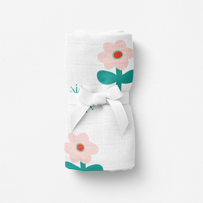 Big Flower Blossom, Müslin Bebek Örtüsü , 70x70 cm